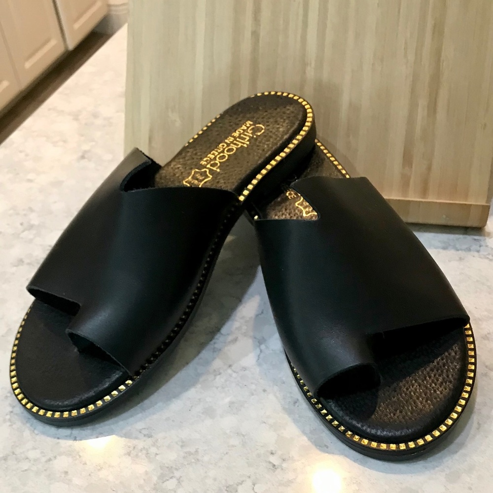 Made in Greece Girlhood  black leather sandal size 39